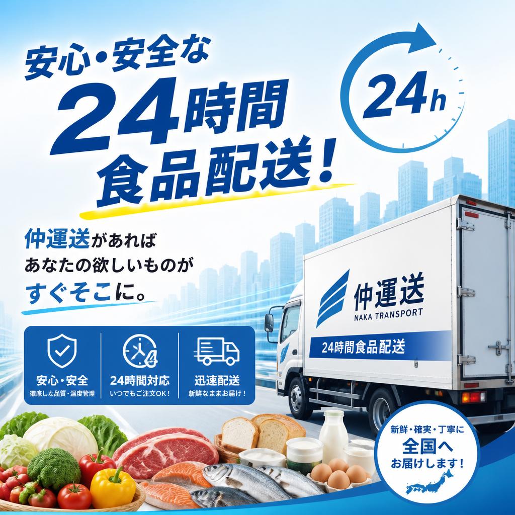 安心・安全な24時間食品配送！仲運送があればあなたの欲しいものがすぐそこに。