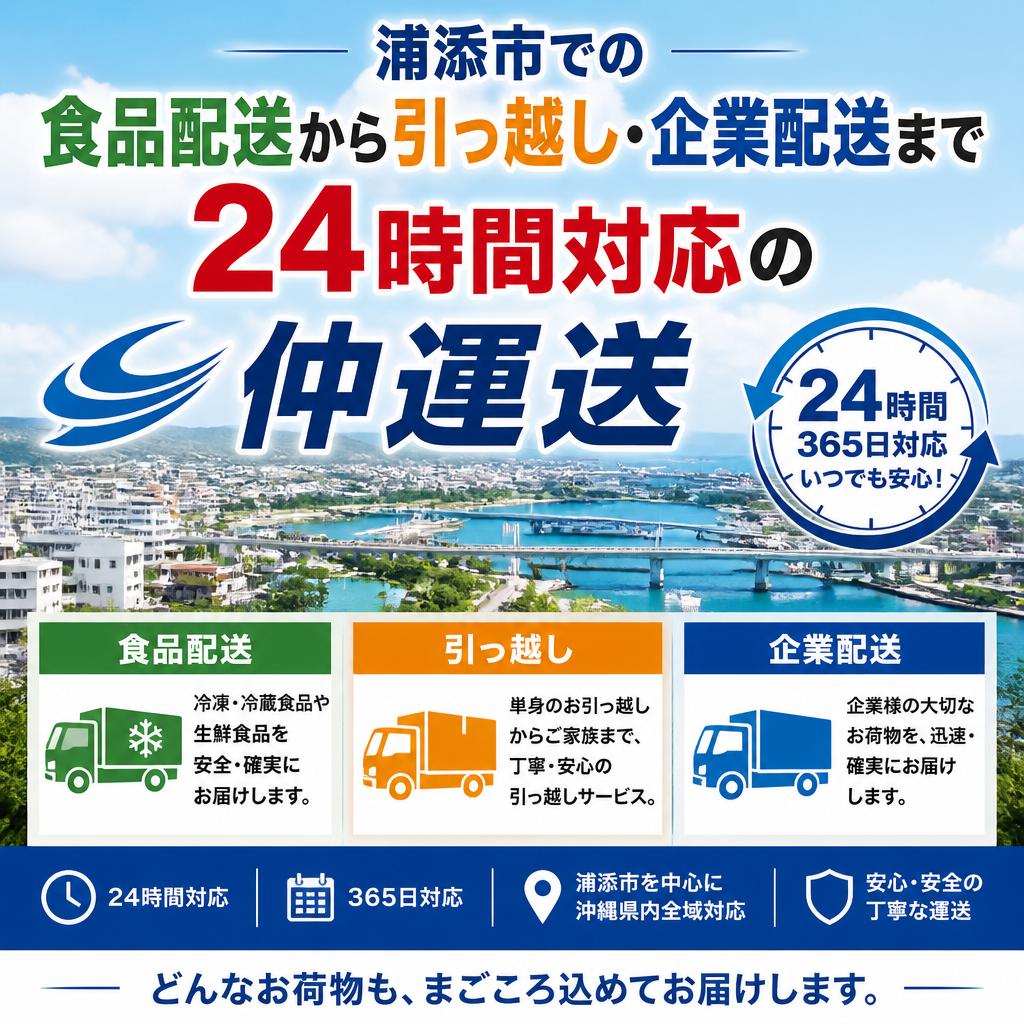 浦添市での食品配送から引っ越し・企業配送まで24時間対応の仲運送