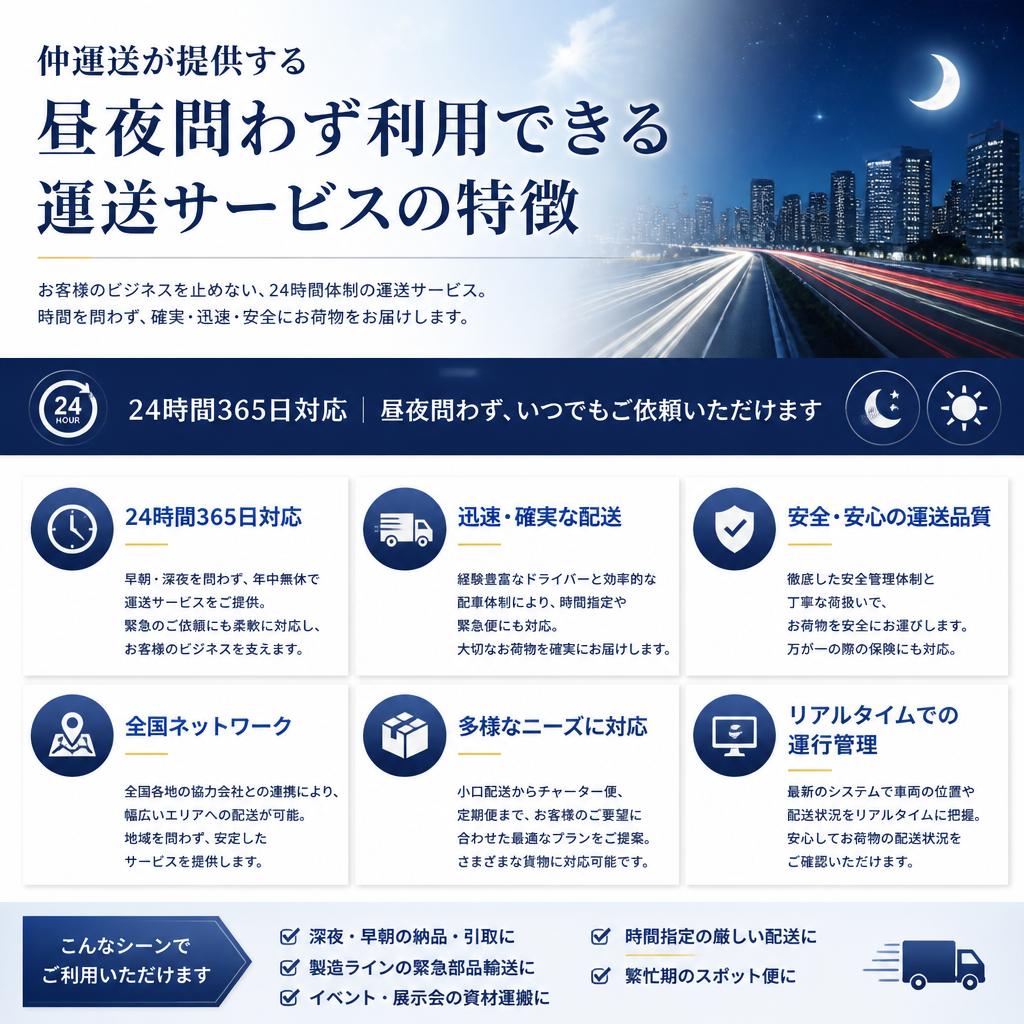 仲運送の24時間対応のサービス